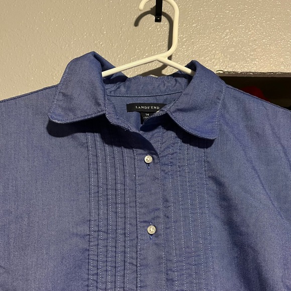 Lands End Womens Blue Pintuck Oxford Button Down Shirt Size 14 Long Sleeve - Picture 2 of 6